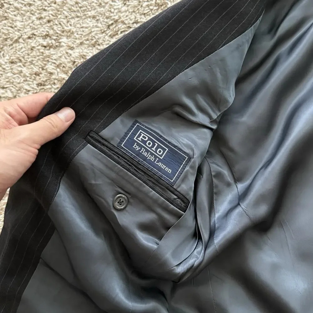 Vintage 80’s Polo Ralph Lauren Black Suit Jacket Wool Size 38R Union Made in USA